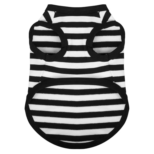 Striped Dog Shirt Happy Color Cotton Sleeveless Puppy Shirts Breathable Pet Apparel Tank Top Colorful Puppy Sweatshirt Clothes for Small Medium Dogs Black XXS (XXS-(1~3lb) | Chest(~11.8") / Black)