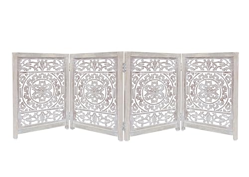 Wooden Foldable Pet Dog Gate (White Wash / 4 Panel)