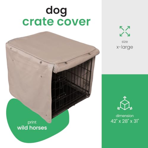 Tan Dog Crate Cover (Wild Horses / 42.0"L x 28.0"W x 31.0"H)