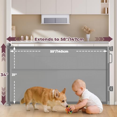 2Pack Retractable Baby Gates for Stair (Gray / 34" Tall x 58" Wide (2Pack))
