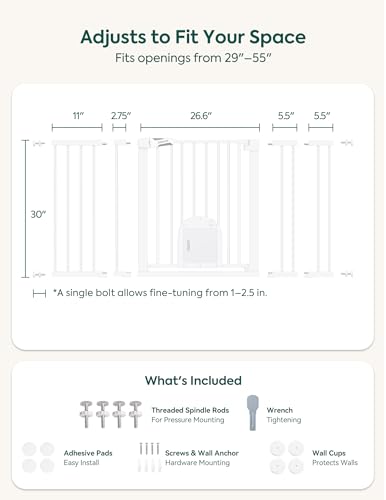 Extra Wide Dog Gate with Small Cat Door (White / 29-55" Wide, 30" Tall)