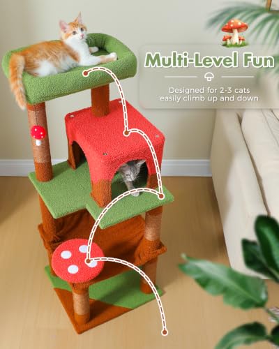 45.7" Mushroom Cat Tree with Metal Hammock (Brown / 45.7in)
