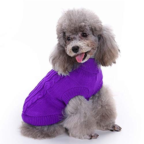 Dog Sweater Soft Warm Turtleneck Knitted Clothes for Small Medium Large Pet (Purple / Large)