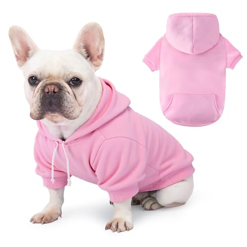 Dog Basic Hoodie Soft Dog Clothes Cold Weather Sweaters for Medium Large Dogs Cozy Fabric Warm Sweatshirt with Leash Hole for Boys (Pink / L (Back: 20.47",Chest: 28.35",20-35lbs))