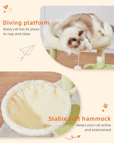Cat Tree 38.5In Cat Tower for Indoor Cats (Green and Beige / 38.5 Inches)