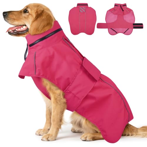 Reflective Waterproof Dogs Rain Coats with Hood (NeonPink / XL)