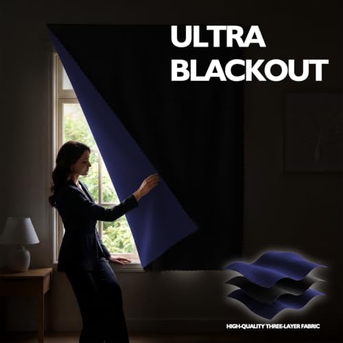 Blackout Curtains Adhesive (Navy Blue / 47"W x 79"L (Pack of 1))