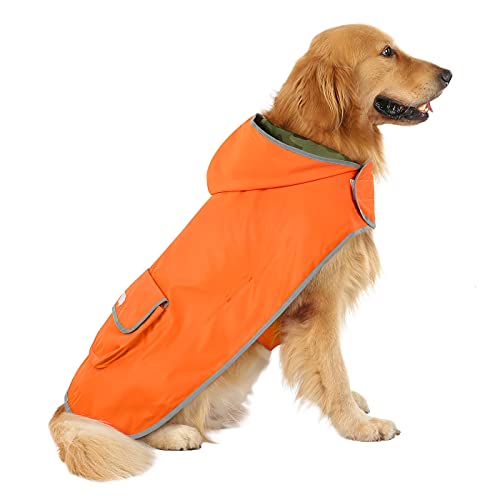 2-in-1 Reversible Dog Raincoat Hooded Poncho Rain Jacket Org Camo XXL (XX-Large / Camo / Orange)
