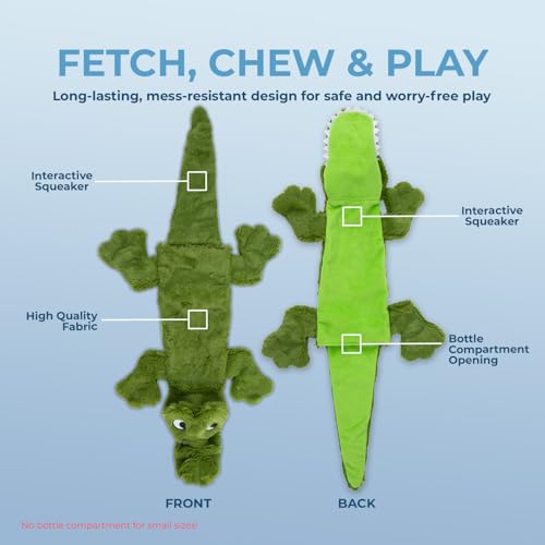 2-in-1 Stuffless Squeaky Dog Toy - Alligator, Small (Green/Alligator / Small)