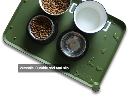 Large Silicone Non Slip Dog Cat Feeding Mats (24" x 16" / Dark Olive)