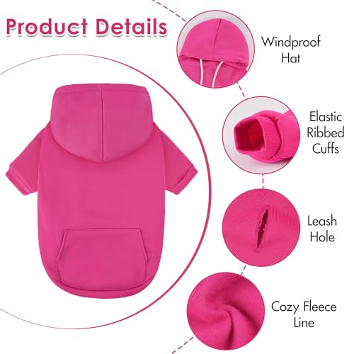 Dog Basic Hoodie Soft Dog Clothes Cold Weather Sweaters for Medium Large Dogs Cozy Fabric Warm Sweatshirt with Leash Hole for Boys (Rose Pink / S(Back: 12.6",Chest:18.11", 5-10 lbs))