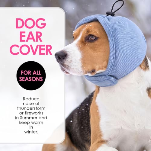 Dog Ear Muffs Noise Protection Thick Padded Dog Calming Hoodie (Blue / Small)