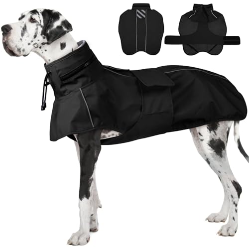 Reflective Waterproof Dogs Rain Coats with Hood (Black / XXXL)