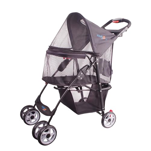 Full Window pet Stroller 4 Wheels for Cats & Dogs (4 Wheels / Black)