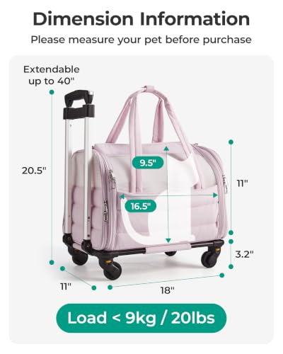 Rolling Cat Carrier with Wheels (Rolling Baby Pink / 18.1"L x 11.0"W x 11.0"H)