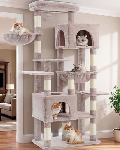 Cat Tree, 76-Inch Tall Heavy Duty Cat Tower for Big Cats HCT039MU (Rosy Brown / 76.8 inch)