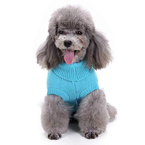 Dog Sweater Soft Warm Turtleneck Knitted Clothes for Small Medium Large Pet (Blue / X-Small)