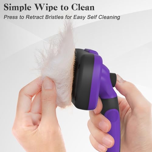 Self Cleaning Slicker Brush for Dogs & Cats (Purple)