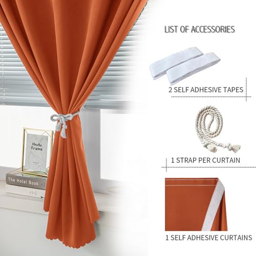 Self Adhesive Curtains Portable Blackout Curtain Simple and Easy to Install Bedroom Window Thermal Lnsulated Kitchen Room Darkening Black Small Drapes (59"W x 96"L (Pack of 1) / Orange)