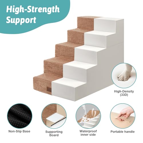 Dog Stairs for Small Dogs (Light Brown / 19.7x29.5x23.6 inch)