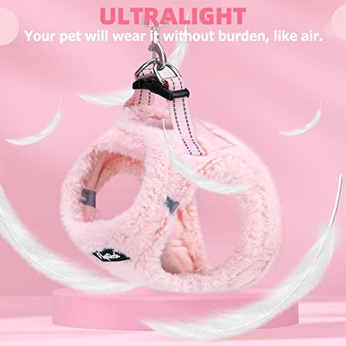 Dog Harness Collar and Leash Set No Pull for Small Medium Sized (Plush Pink / XS (CHEST 13"-14.5"))