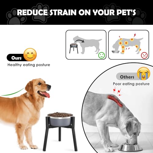 Adjustable Dog Bowl Stand (Black-HM / Height: 11", Width: 7-10.6")
