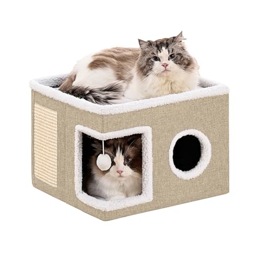 Large Cat Houses for Indoor Cats with Fluffy Ball and Scratch Pad (SingleAK / Large)