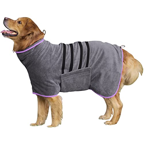 Dog Bathrobe Towel Dog Drying Coat Microfiber Absorbent Fast Drying Robes (Grey / X-Large)