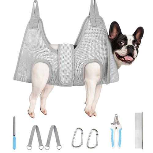 Dog Grooming Hammock for Medium Dogs (M（ Legs Spacing：6.3"-14.0" / Max W：45LBS ） / Grey)