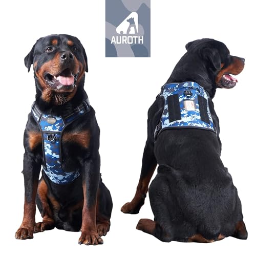 Tactical Dog Harness for Large Dogs (Blue Camo / XL(Neck:20-31",Chest:26-42"),75-135 lbs)