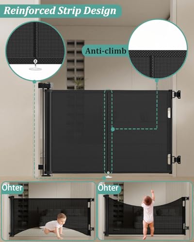 59 inch Reinforced Retractable Baby Gates 42 inch Tall (Black / 42" Tall x 59" Wide)