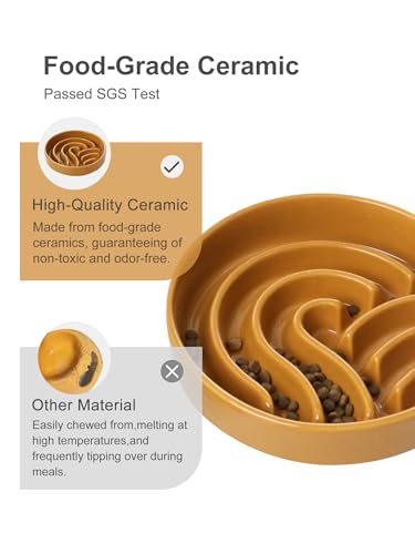 Ceramic Slow Feeder Dog Bowl (Waves-Orange / Medium)