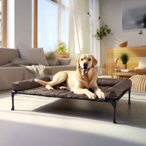 Outdoor Elevated Dog Bed with Waterproof Bolster Cushion (Brown / 42.0"L x 30.0"W x 7.0"Th)