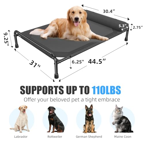 Elevated Dog Bed for Large Dogs (44.5"L x 31"W x 9.25"Th / Black)