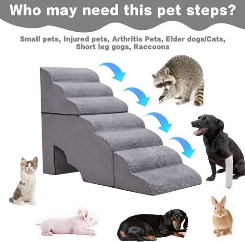 7 Step 33D Foam Dog Stair for High Beds 32 inches Tall (Grey 32" H)