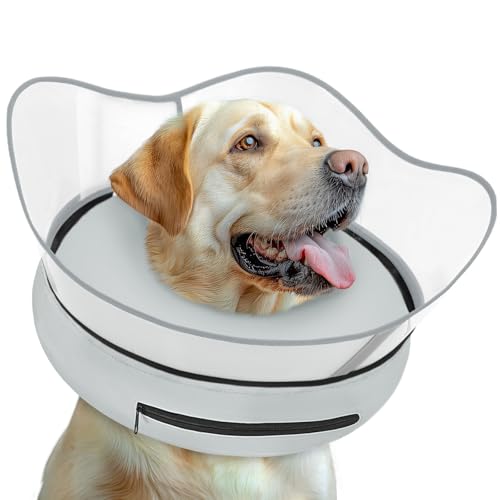 Elevated Inflatable Dog Cone Collar Alternative After Surgery (Solid Grey / XXL(Neck 18.5"-23.5"))