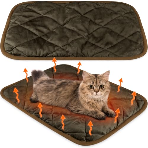 2 Pack Self Heating Cat Mat Self Warming Pet Pads Washable Kennel Mat Dog Crate Pad Reflects Body Heat Non Skid Cat Thermal Pads for Puppy Indoor Outdoor (16 x 20 inches / Brown)
