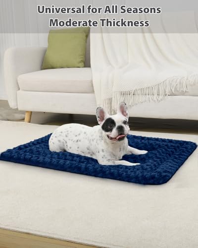 Washable Dog Bed Mat Medium Size Fluffy Pet Crate Pad 30x19 (Blue / 30.00" x 19.00" x 1.50")