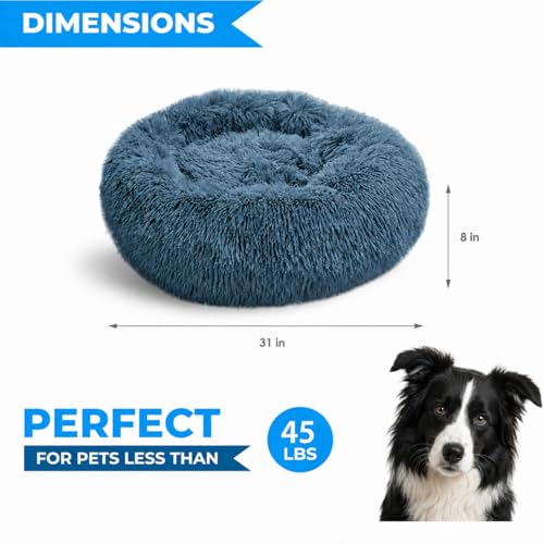 Round Dog Beds for Medium Dogs (Navy-Grey / 31.00" x 31.00" x 8.00")