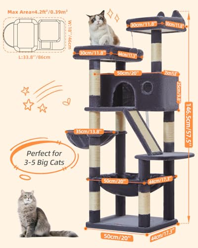 Sturdy Cat Tree (Smoky Gray / 57.5 Inches)