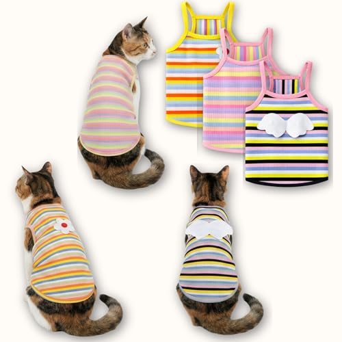 3 Pack Pet Cotton Sleeveless Top Striped Vest Top Soft Breathable Puppy Tank Top Cat Tee Dog Sleeves Top (Medium)