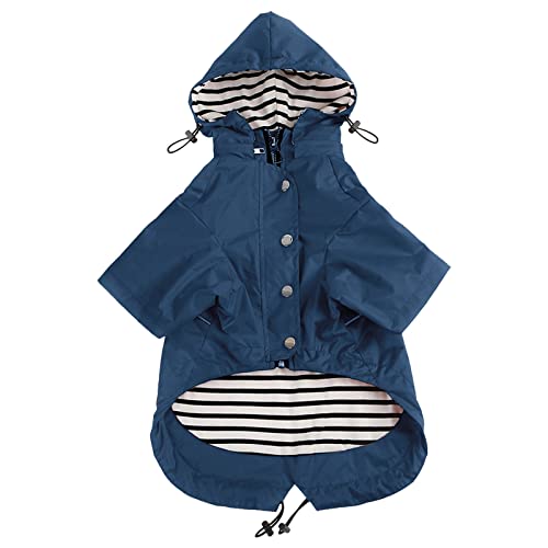 Dog Zip Up Raincoat with Reflective Buttons (XX-Large / Dark Blue)