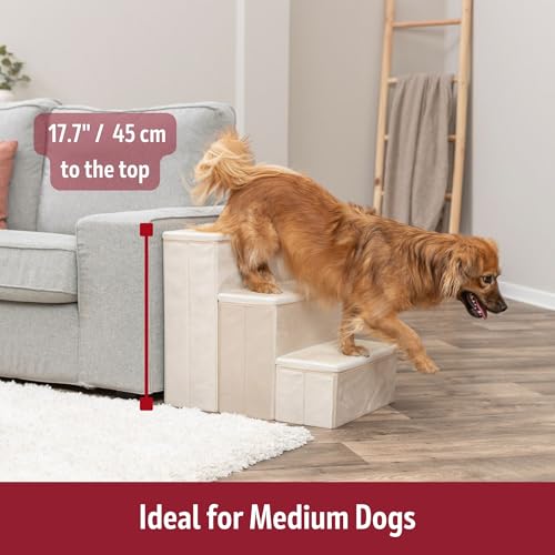3 Step Velour Pet Stairs for Small Dogs & Cats (Beige / 15" W x 17.7" H)