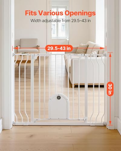 Baby Gate for Stairs (White / 29.5-43" Wide x 30" Tall)
