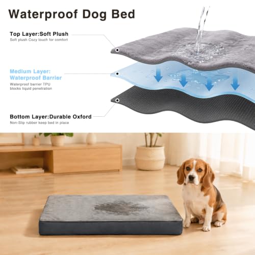 Dog Crate Bed Waterproof Deluxe Plush Dog Beds with Removable Washable Cover Anti (41.0"L x 27.0"W x 3.0"Th / Grey)