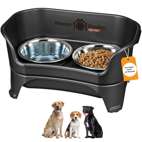 Express Mess Proof Dog Bowls Elevated for Medium to Large Sized Breed (Medium to Large w/ Standard Bowls / Midnight Black)