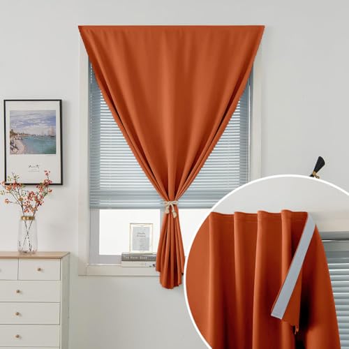 Self Adhesive Curtains Portable Blackout Curtain Simple and Easy to Install Bedroom Window Thermal Lnsulated Kitchen Room Darkening Black Small Drapes (47"W x 96"L (Pack of 1) / Orange)