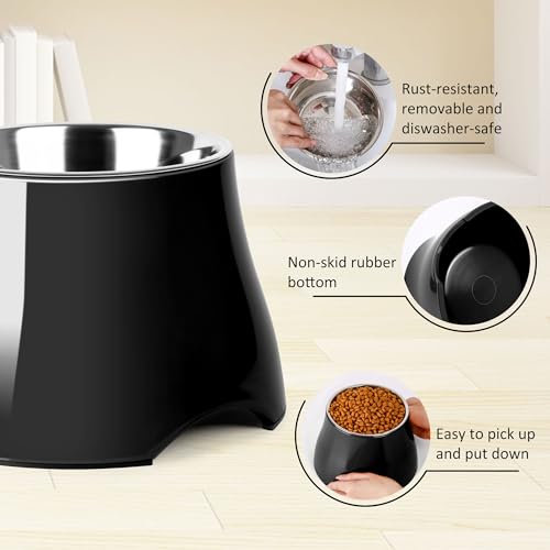 Dog Bowls Cone Friendly Non Slip Single Dog Bowl with Stainless Steel Inner (Large(3 Cups) / Black)