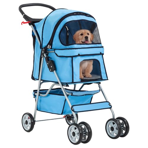 4 Wheel Foldable Pet Stroller (Blue / 4 Wheels)