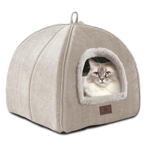 Cat Bed for Indoor Cats (Beige-1 / L(17.5 x 17.5 x 17.5 Inch))